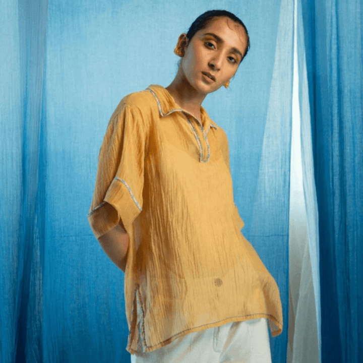 AY Unisex Chanderi Shirt by Lafaani at White Label Project