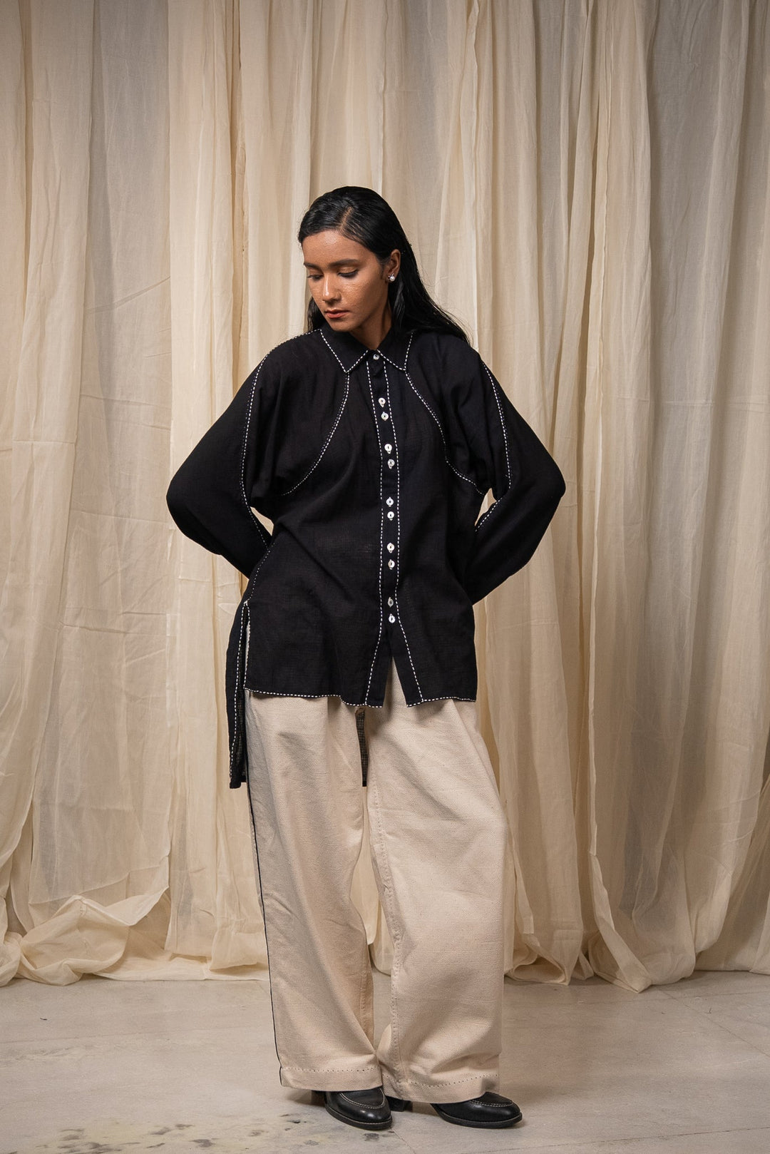 Curve Cotton Unisex Shirt - Black by Lafaani at White Label Project