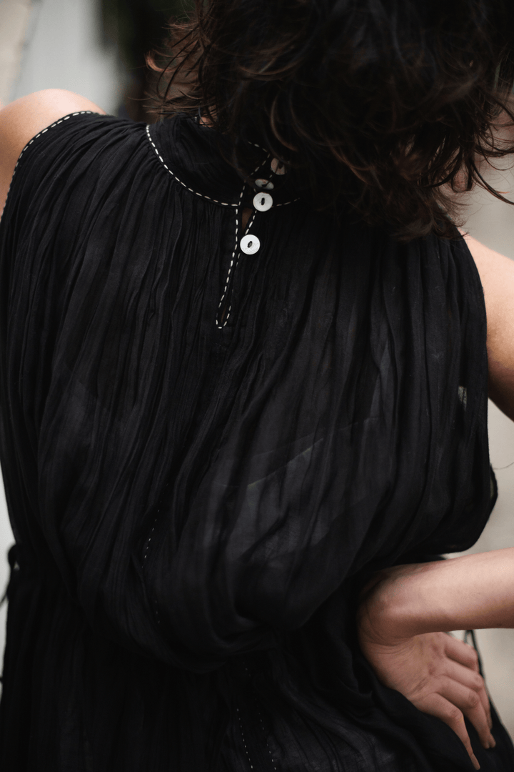 Gather Chanderi Dress - Black by Lafaani at White Label Project