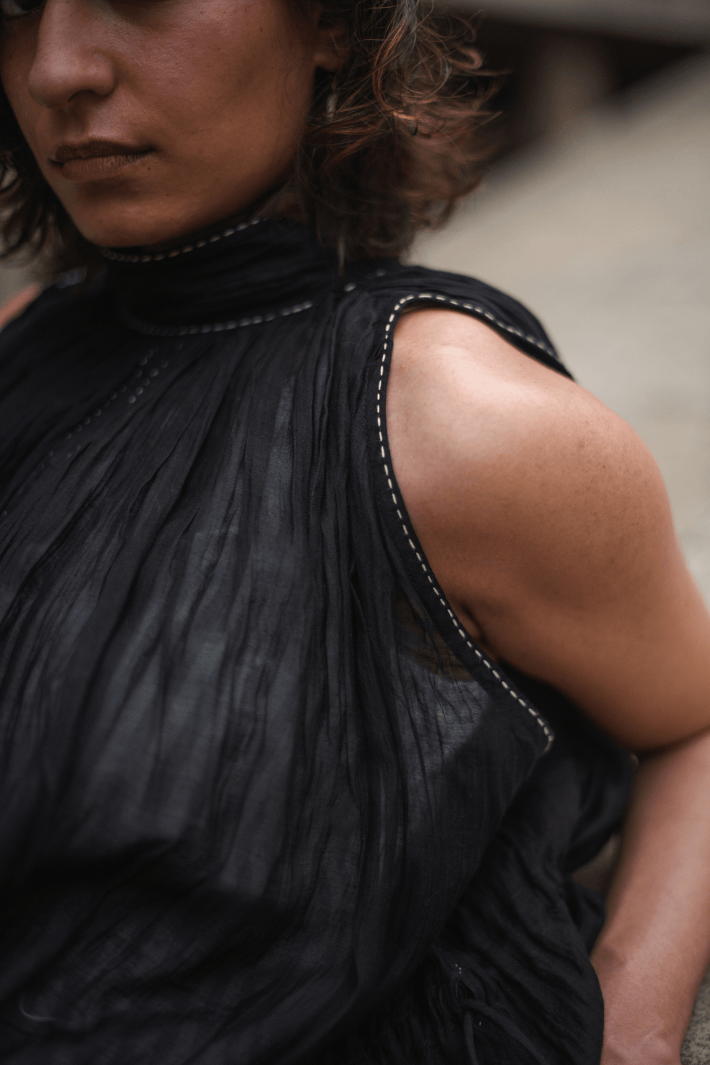 Gather Chanderi Dress - Black by Lafaani at White Label Project