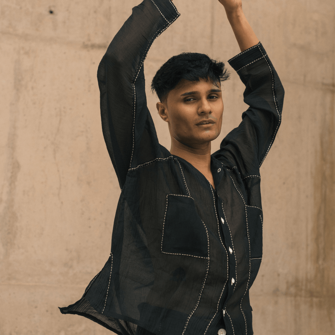 Seam Chanderi Unisex Shirt - Black by Lafaani at White Label Project