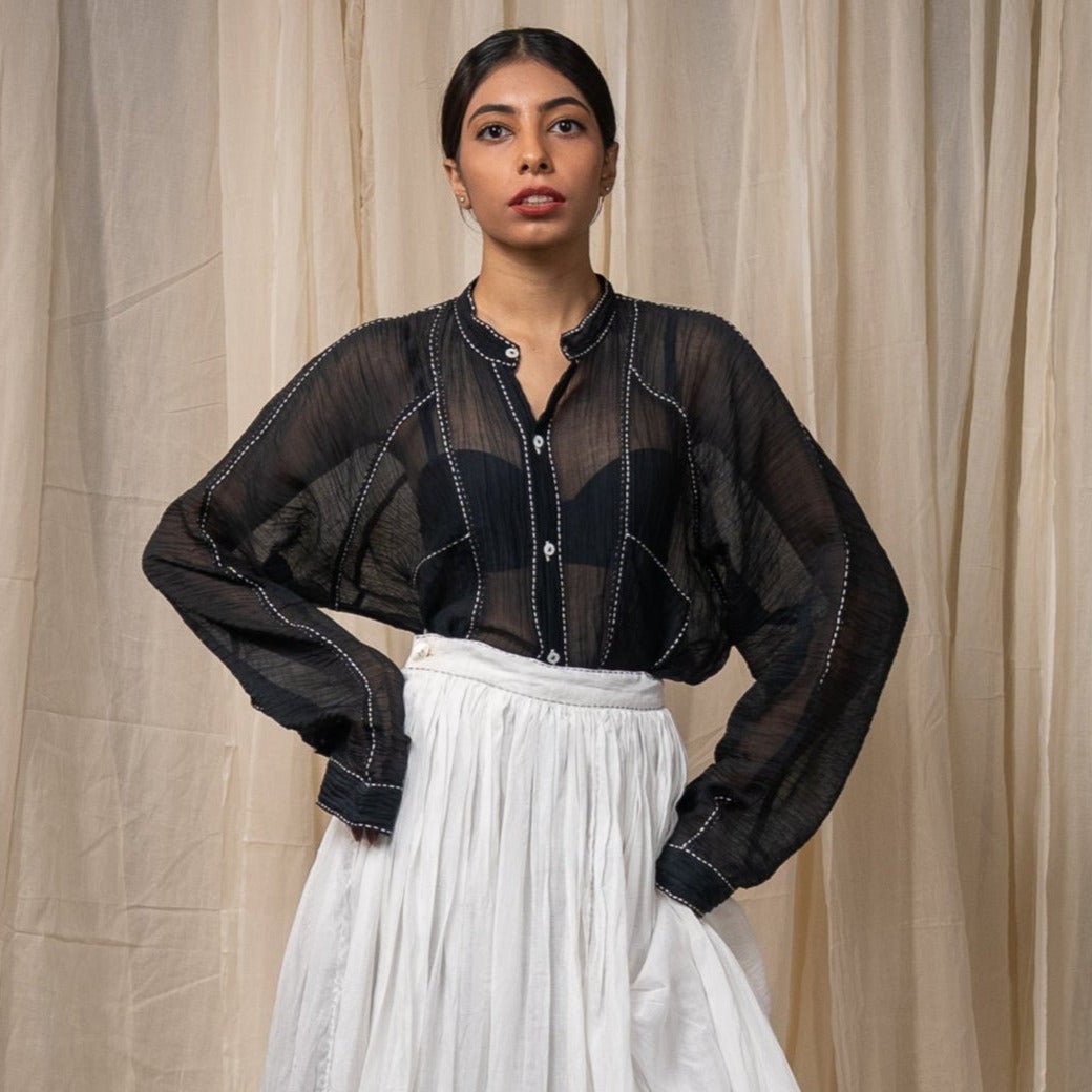 Seam Chanderi Unisex Shirt - Black by Lafaani at White Label Project