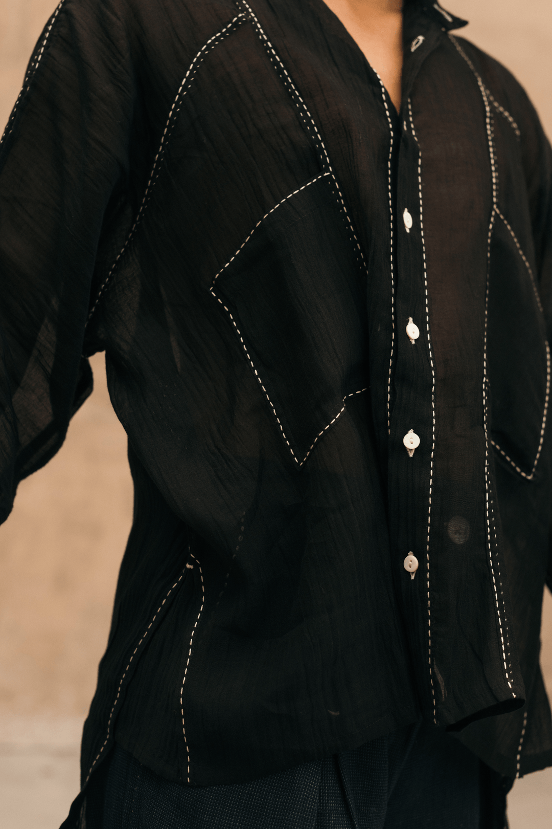 Seam Chanderi Unisex Shirt - Black by Lafaani at White Label Project