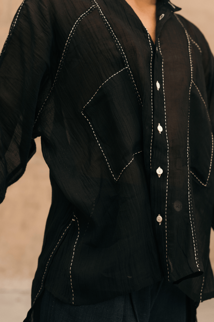 Seam Chanderi Unisex Shirt - Black by Lafaani at White Label Project