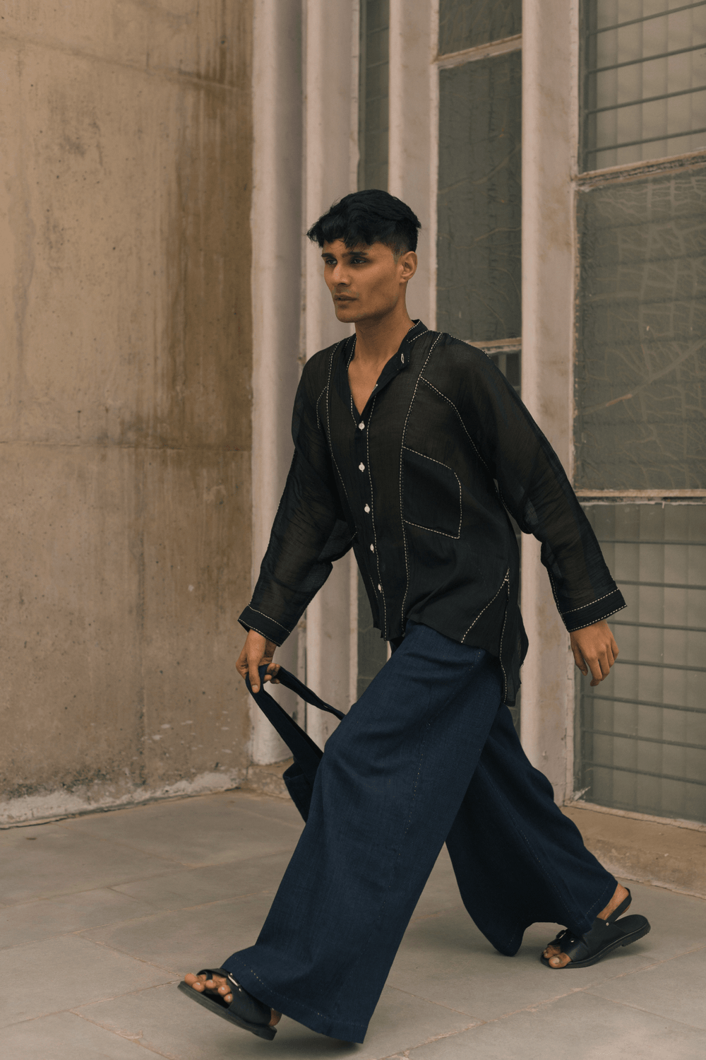 Seam Chanderi Unisex Shirt - Black by Lafaani at White Label Project