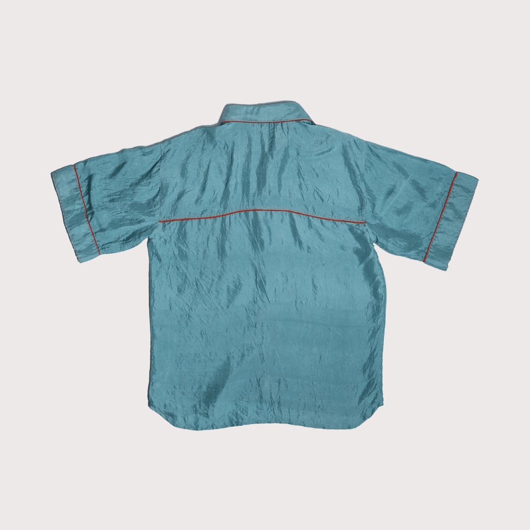 Unquiet Teal Silk Shirt by Lafaani at White Label Project