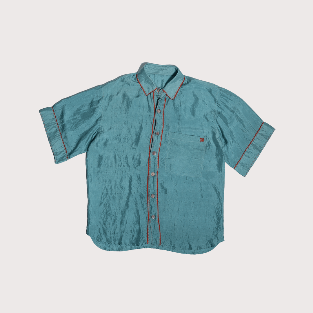 Unquiet Teal Silk Shirt by Lafaani at White Label Project