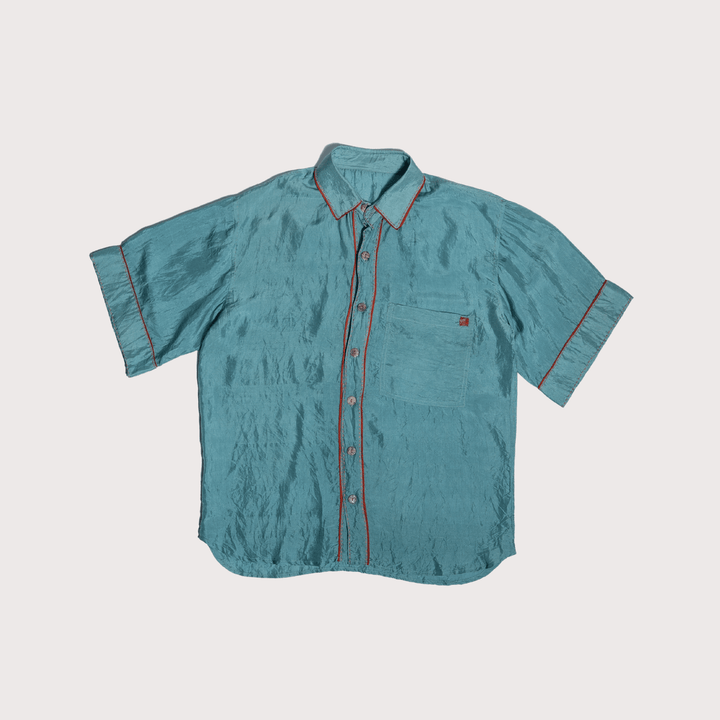 Unquiet Teal Silk Shirt by Lafaani at White Label Project