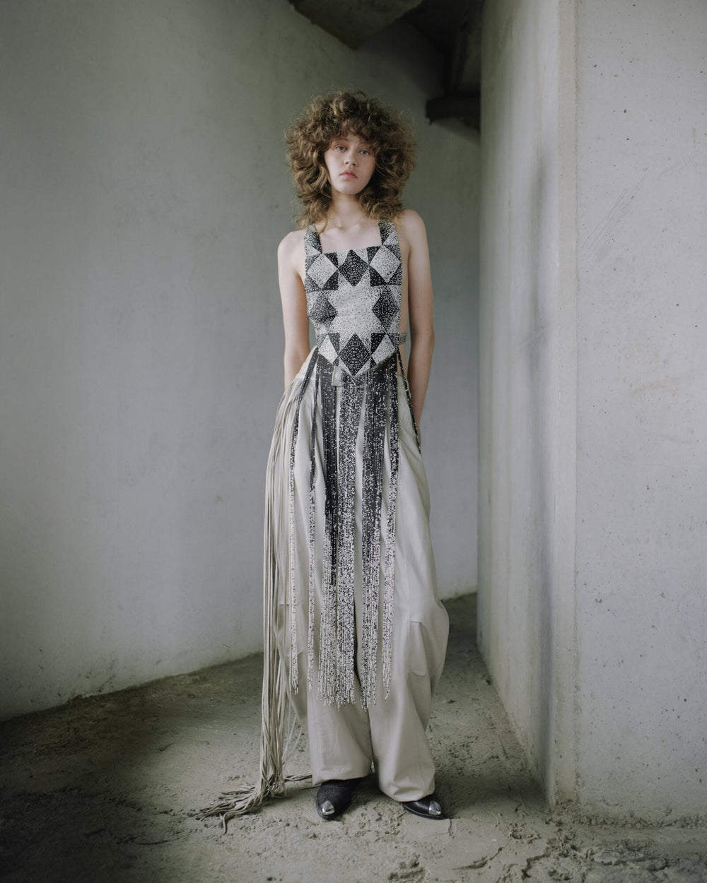 Alma Feral Beaded Chestpiece - Black & White by MAZ at White Label Project