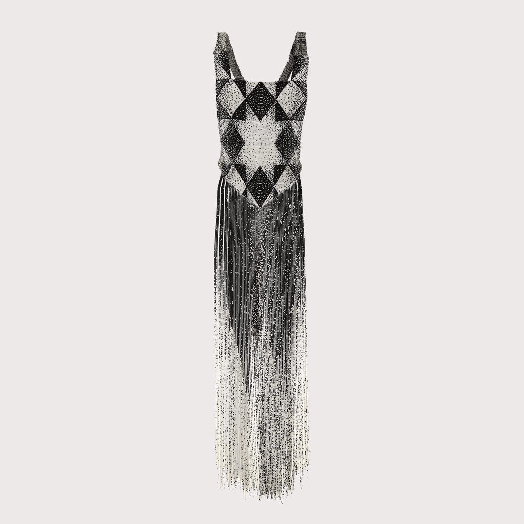 Alma Feral Beaded Chestpiece - Black & White by MAZ at White Label Project