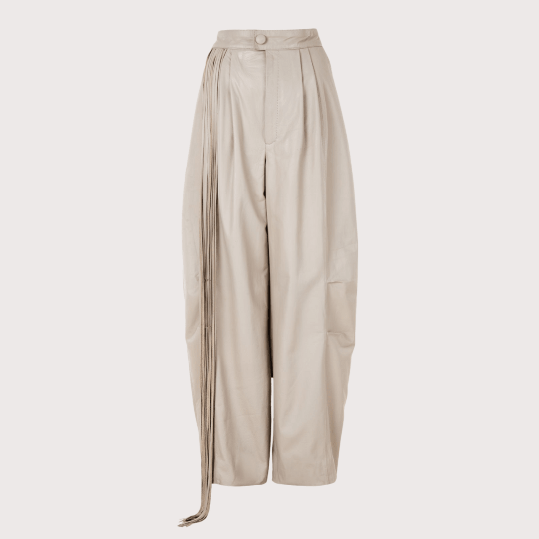 Baggy Leather Fringe Trousers - Beige by MAZ at White Label Project