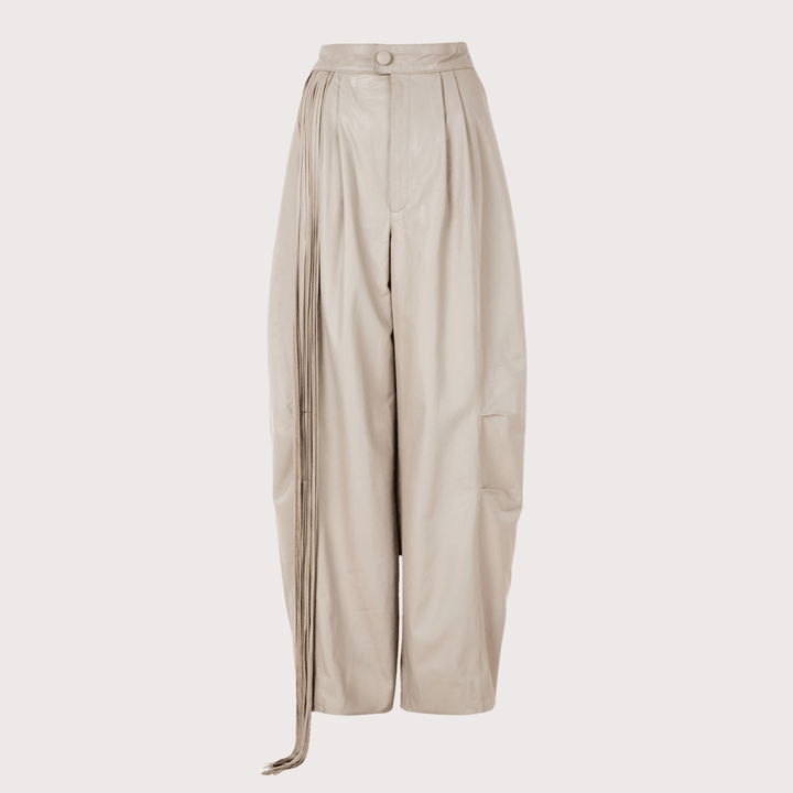 Baggy Leather Fringe Trousers - Beige by MAZ at White Label Project