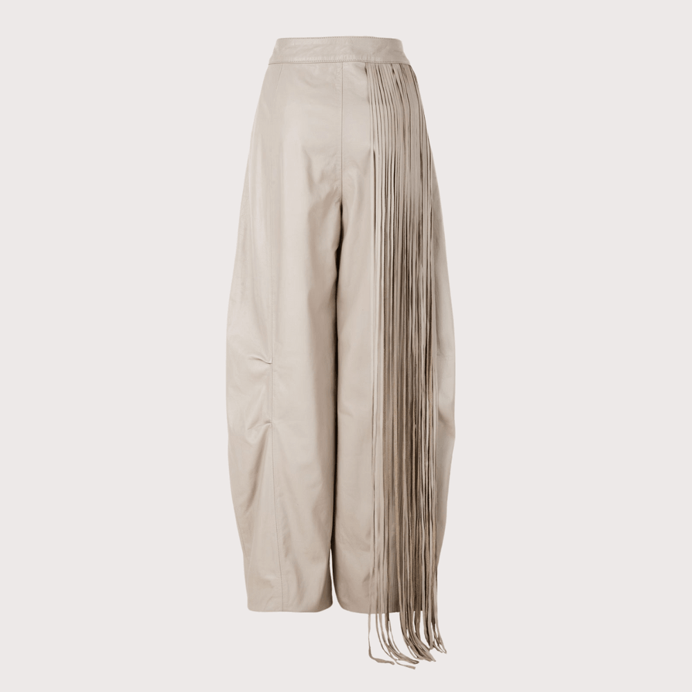 Baggy Leather Fringe Trousers - Beige by MAZ at White Label Project