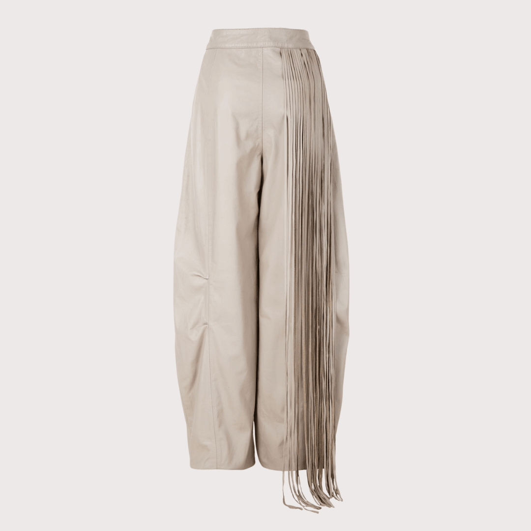 Baggy Leather Fringe Trousers - Beige by MAZ at White Label Project