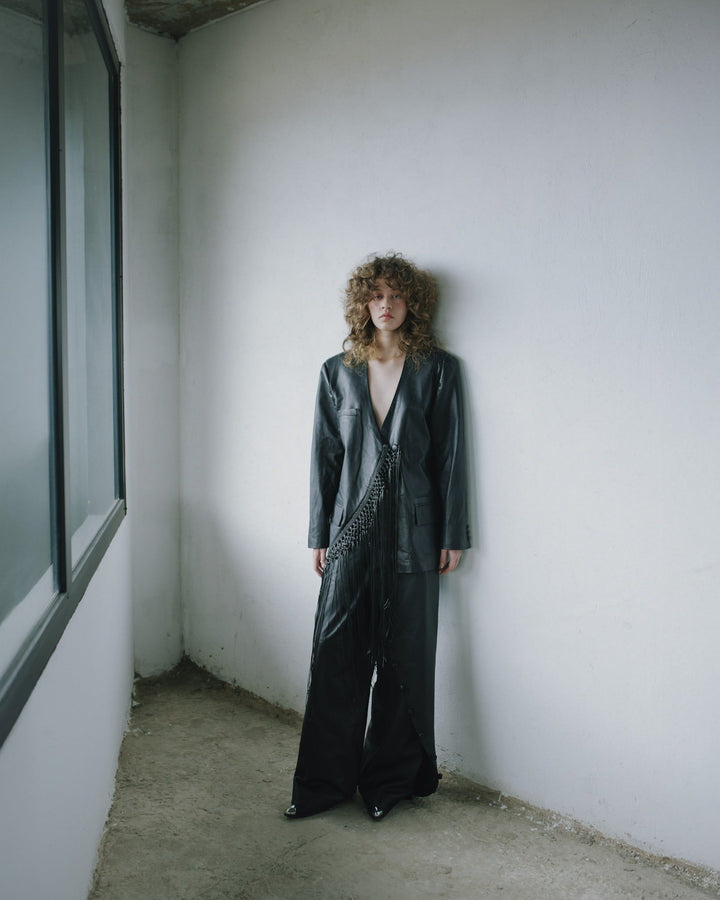 Crossed Leather Trousers by MAZ at White Label Project