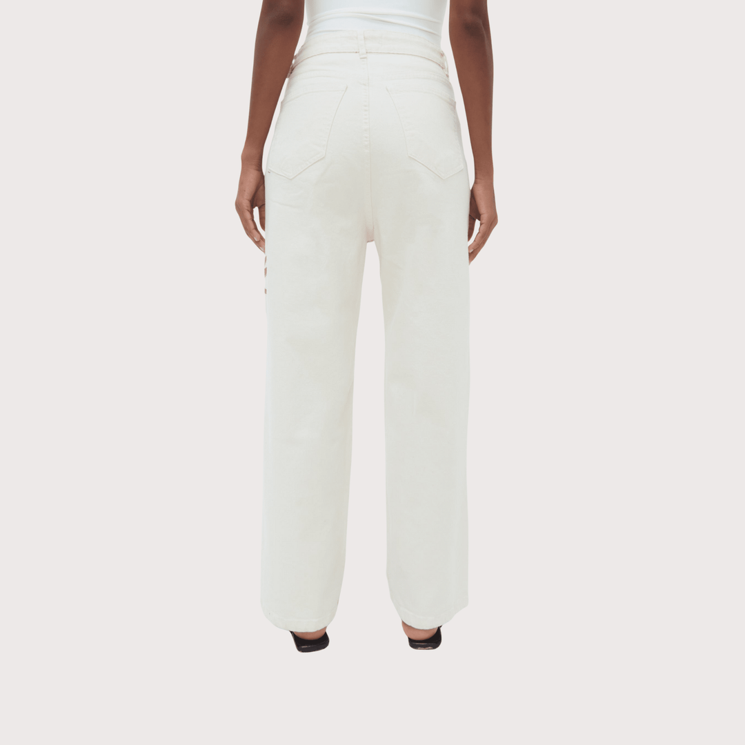 Iconos Jeans - White with Ochre Embroidery by Olga Fisch at White Label Project