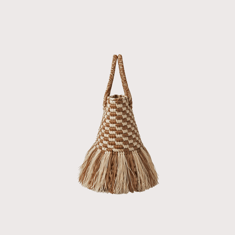 Irene Straw Bag - Checkered Brown by Olga Fisch at White Label Project