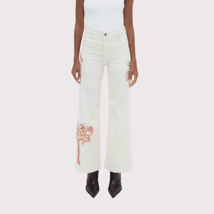 Munay Jeans - White with Embroidery by Olga Fisch at White Label Project