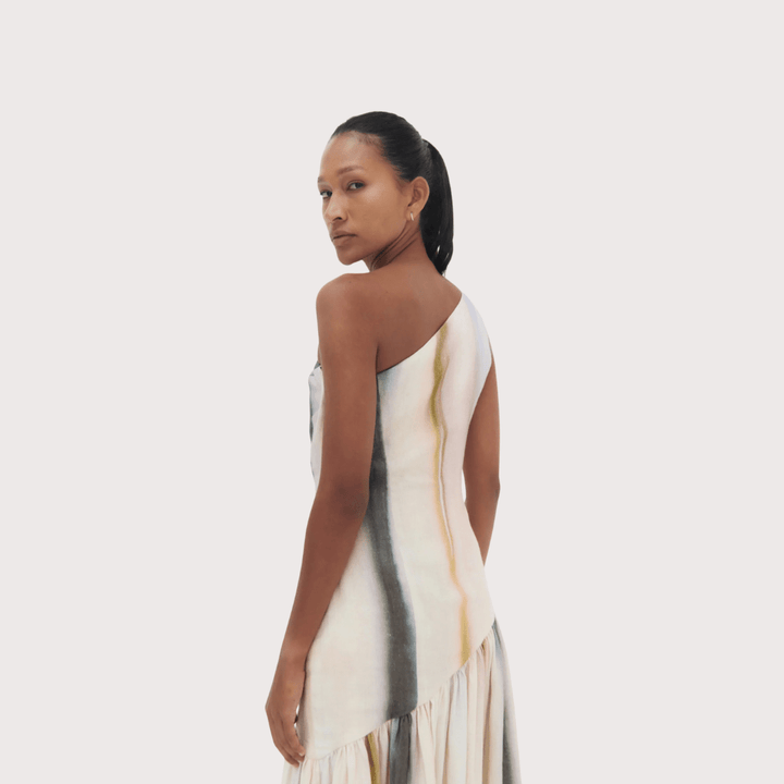 Ópalo Asymetric Dress - White, Grey, Light Pink by Olga Fisch at White Label Project