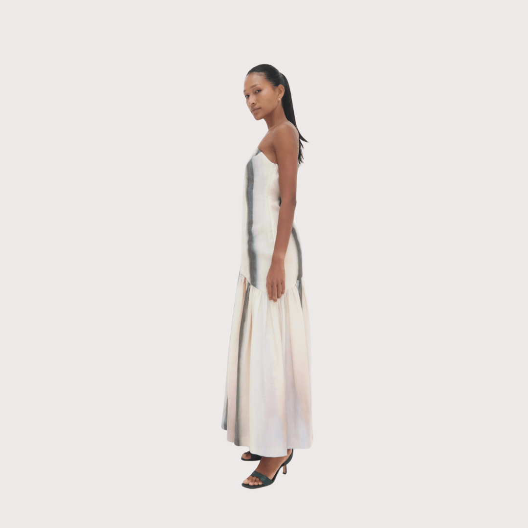 Ópalo Asymetric Dress - White, Grey, Light Pink by Olga Fisch at White Label Project