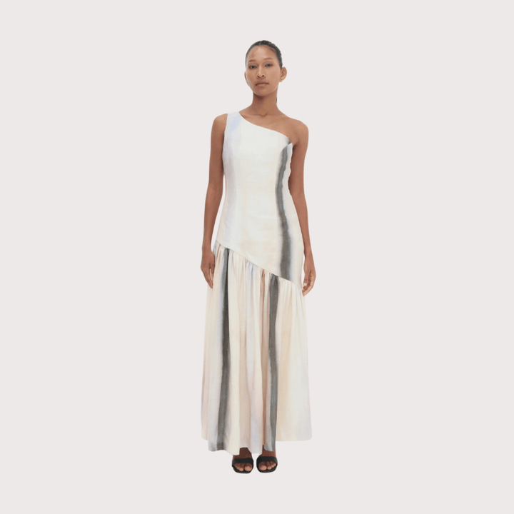 Ópalo Asymetric Dress - White, Grey, Light Pink by Olga Fisch at White Label Project