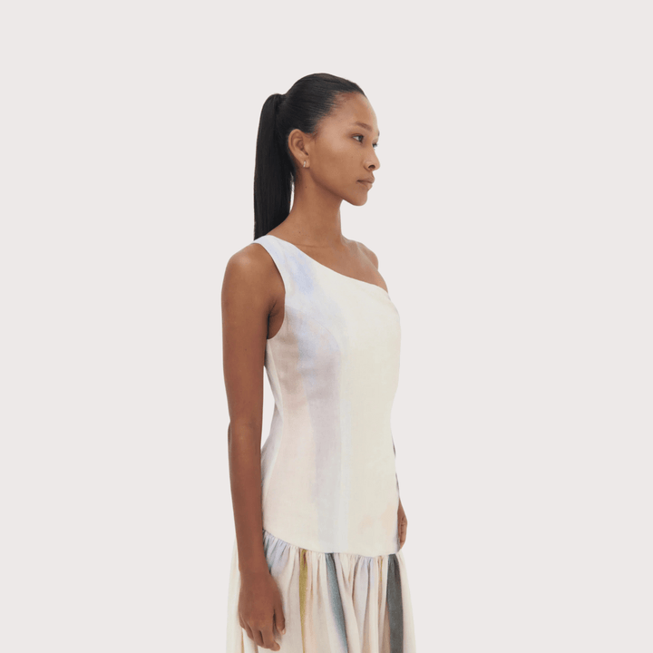 Ópalo Asymetric Dress - White, Grey, Light Pink by Olga Fisch at White Label Project