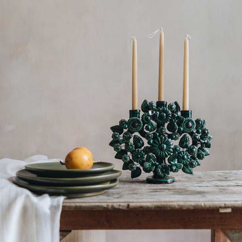 Metepec Tree of Life Candleholder - Large/Green by Onora Casa at White Label Project