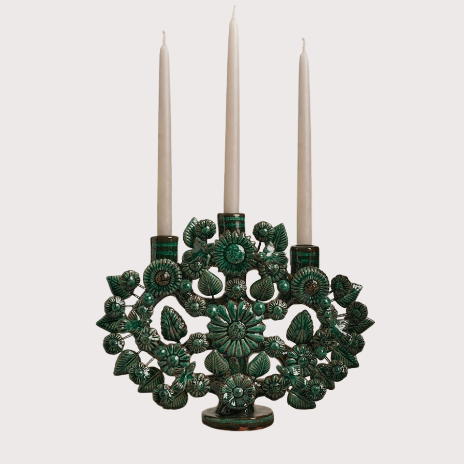 Metepec Tree of Life Candleholder - Large/Green by Onora Casa at White Label Project