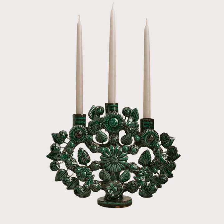 Metepec Tree of Life Candleholder - Large/Green by Onora Casa at White Label Project