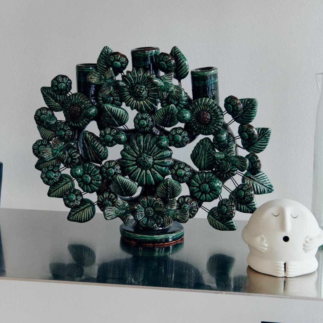 Metepec Tree of Life Candleholder - Large/Green by Onora Casa at White Label Project