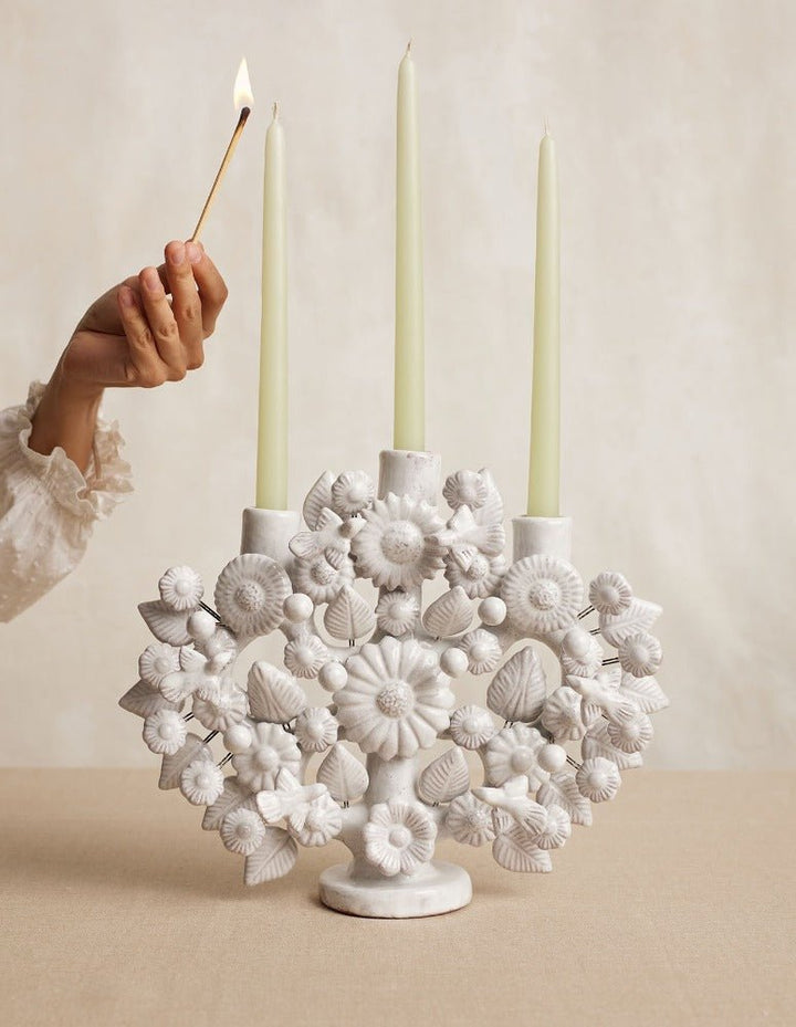 Metepec Tree of Life Candleholder - Large/White by Onora Casa at White Label Project