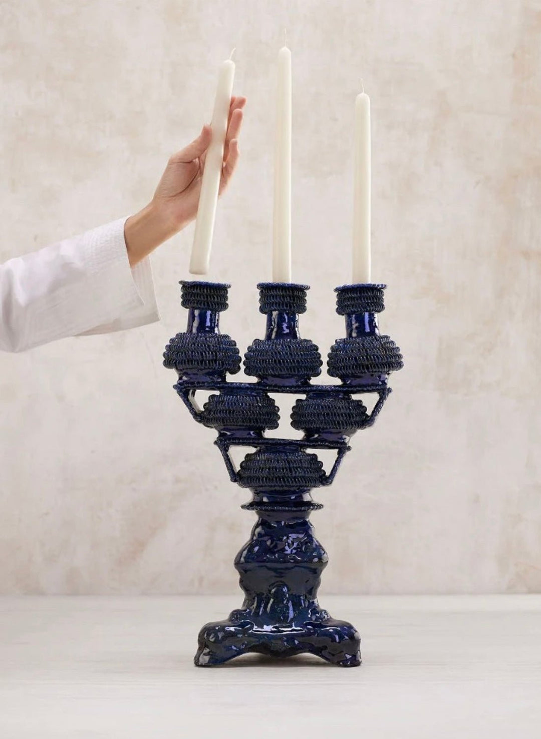 Tres Luces Candleholder - Navy by Onora Casa at White Label Project