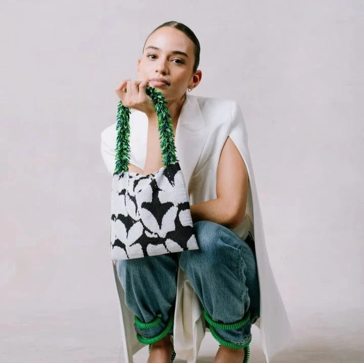 Clash of Prints Bag - Black/White/Green by Sac De Soul at White Label Project