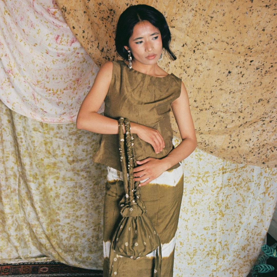 Geeta Skirt - Green Silk by Saheli Women at White Label Project