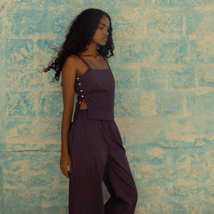 Razia Pants - Brown/ Blue by Saheli Women at White Label Project