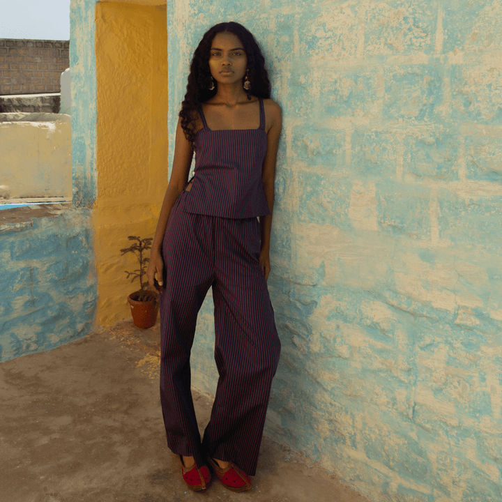 Razia Pants - Brown/ Blue by Saheli Women at White Label Project