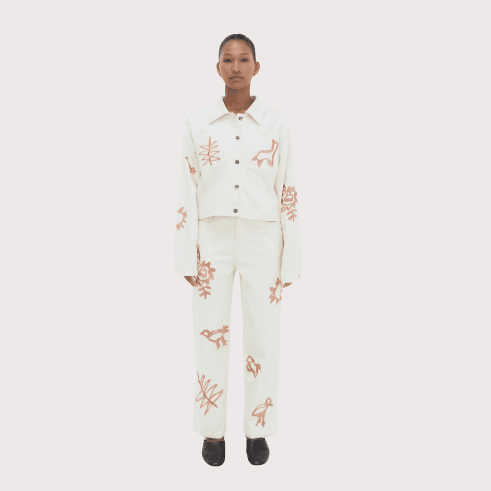 Iconos Cropped Jacket - Beige with Embroidery by White Label Project at White Label Project