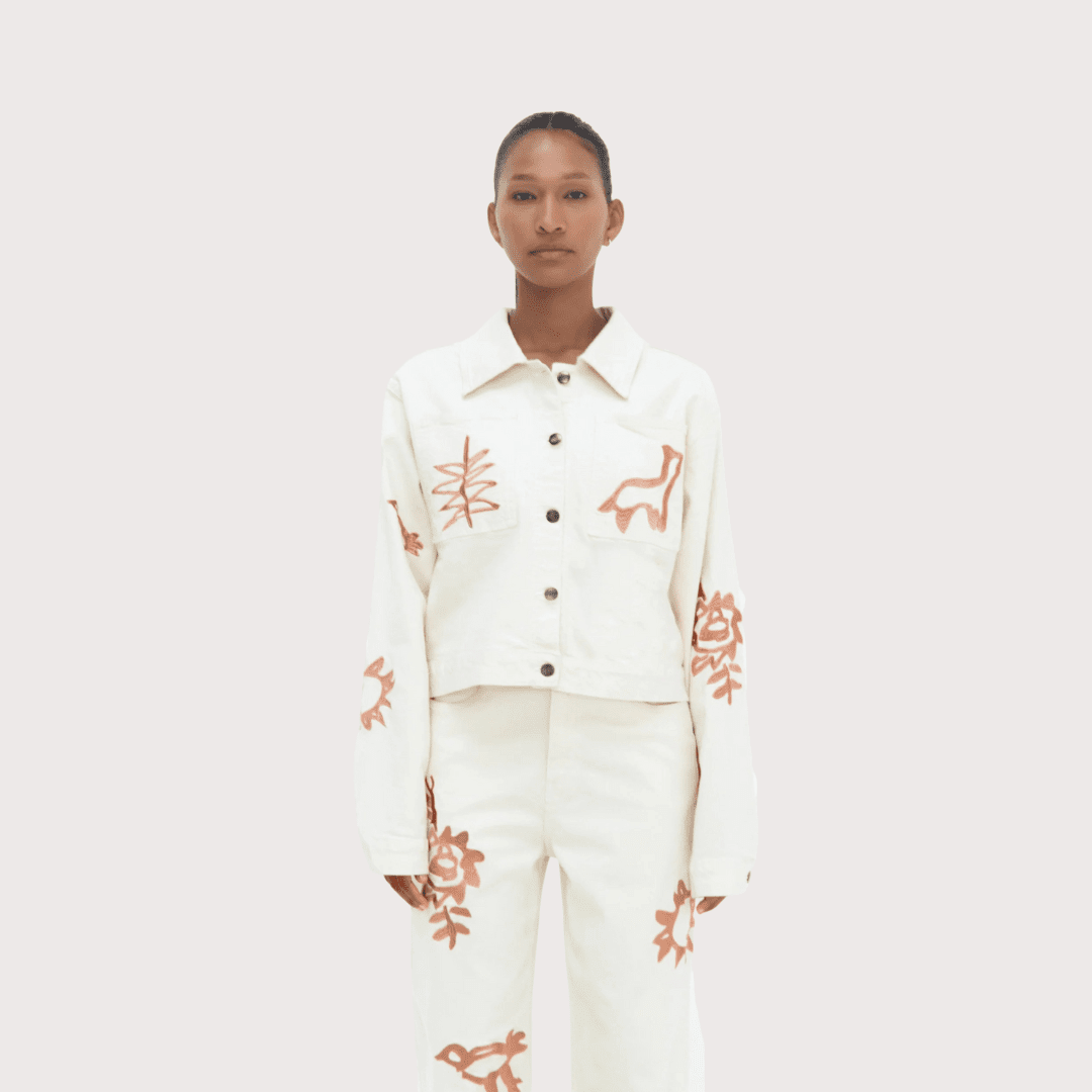 Iconos Cropped Jacket - Beige with Embroidery by White Label Project at White Label Project