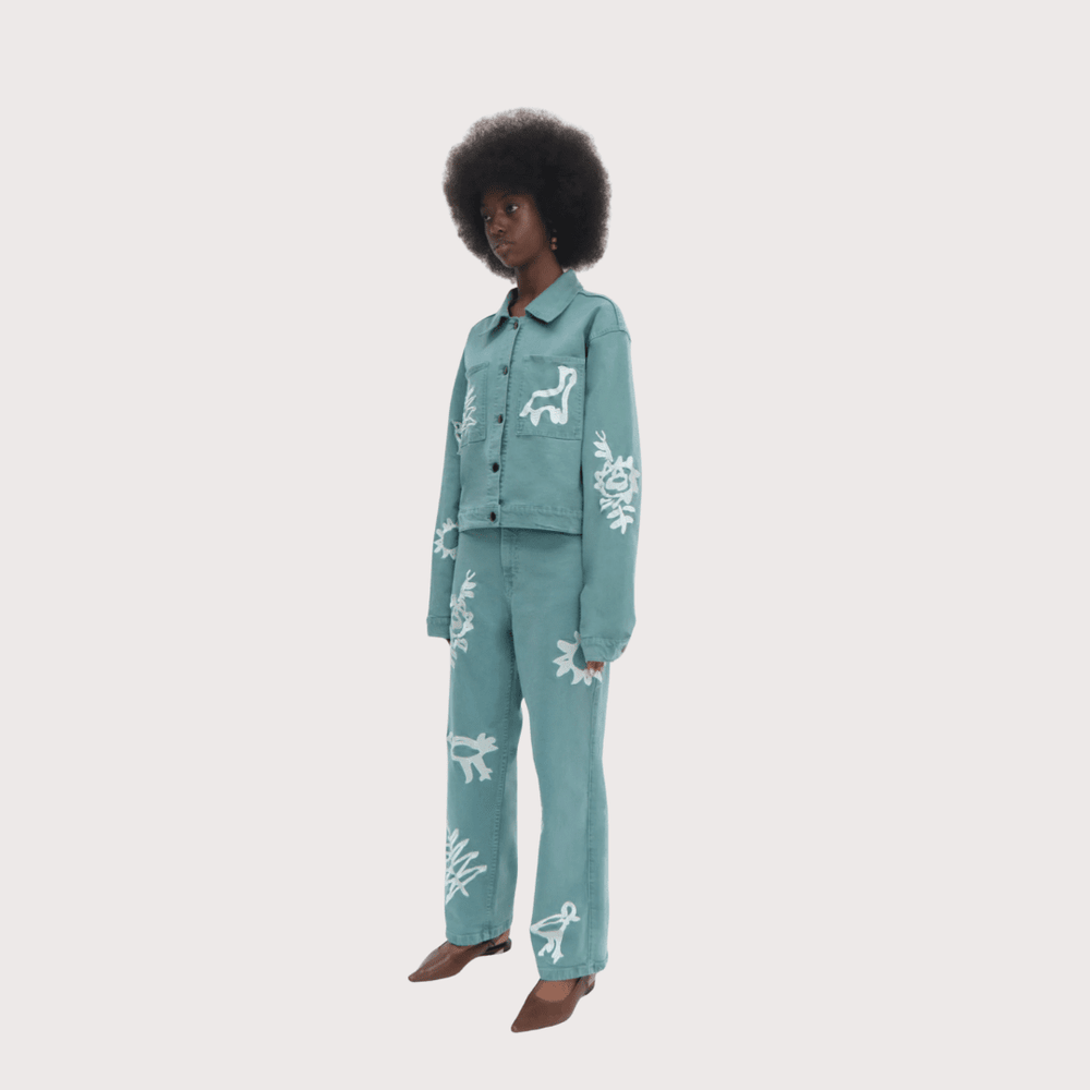 Iconos Cropped Jacket - Mint Green with Embroidery by White Label Project at White Label Project