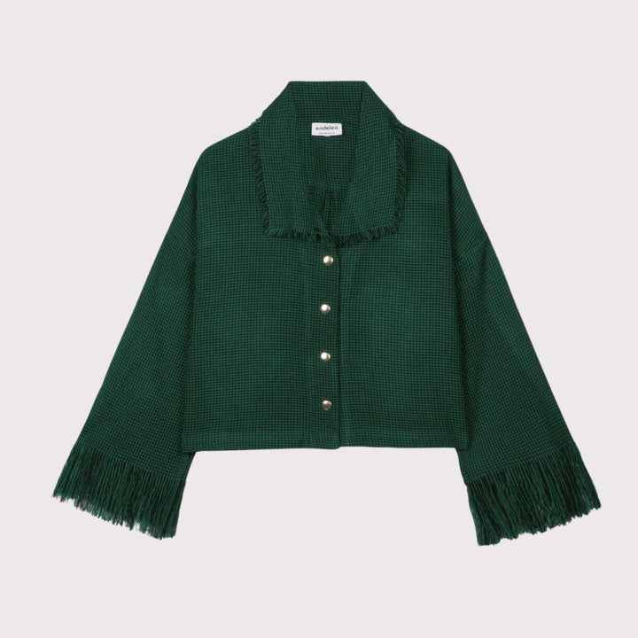 Blouse with fringes Maasai - Shuka Green by Endelea at White Label Project