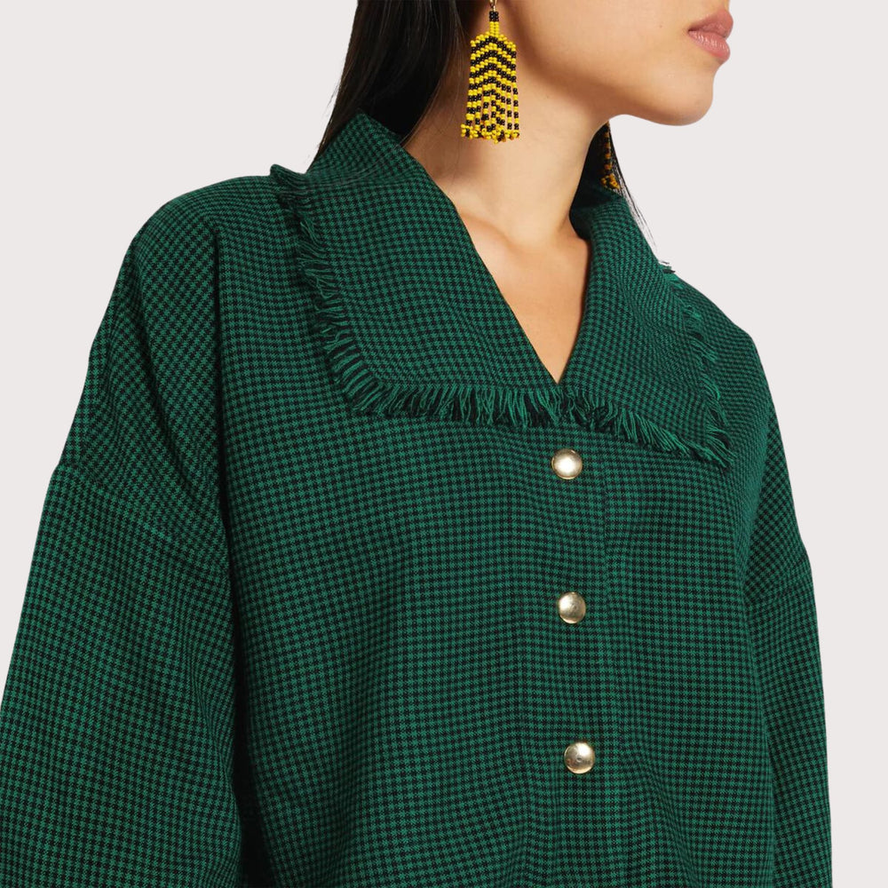 Blouse with fringes Maasai - Shuka Green by Endelea at White Label Project