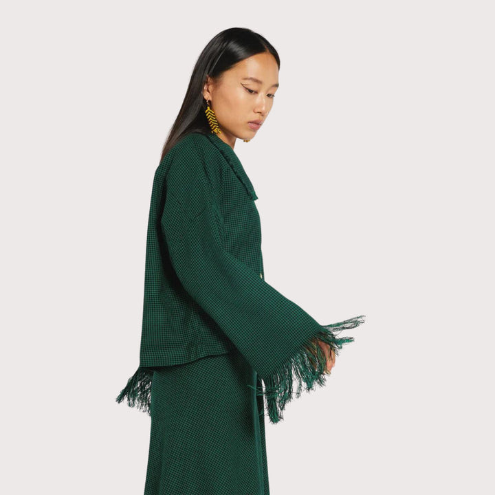 Blouse with fringes Maasai - Shuka Green by Endelea at White Label Project