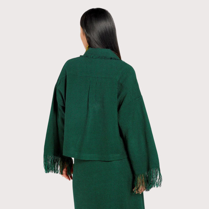Blouse with fringes Maasai - Shuka Green by Endelea at White Label Project