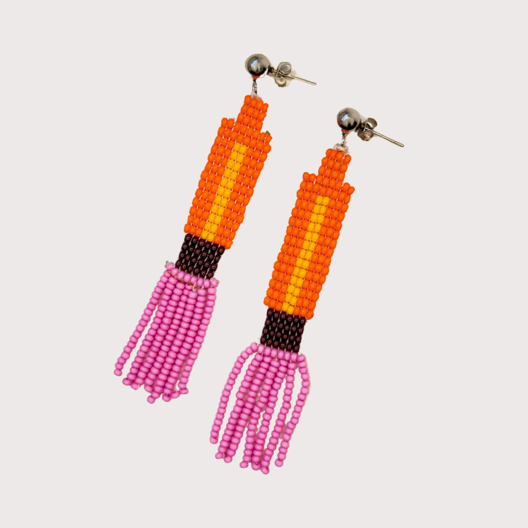 Cilindro Earrings - orange / pink by Ensamble Artesano at White Label Project