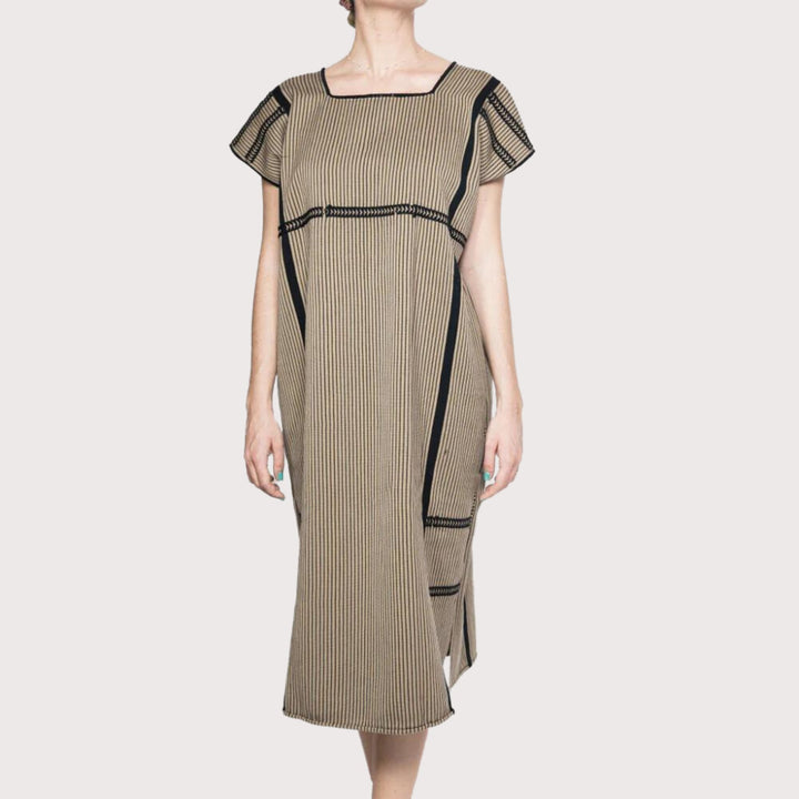 Huipil Cha Dress - Coffee/Black by Ensamble Artesano at White Label Project