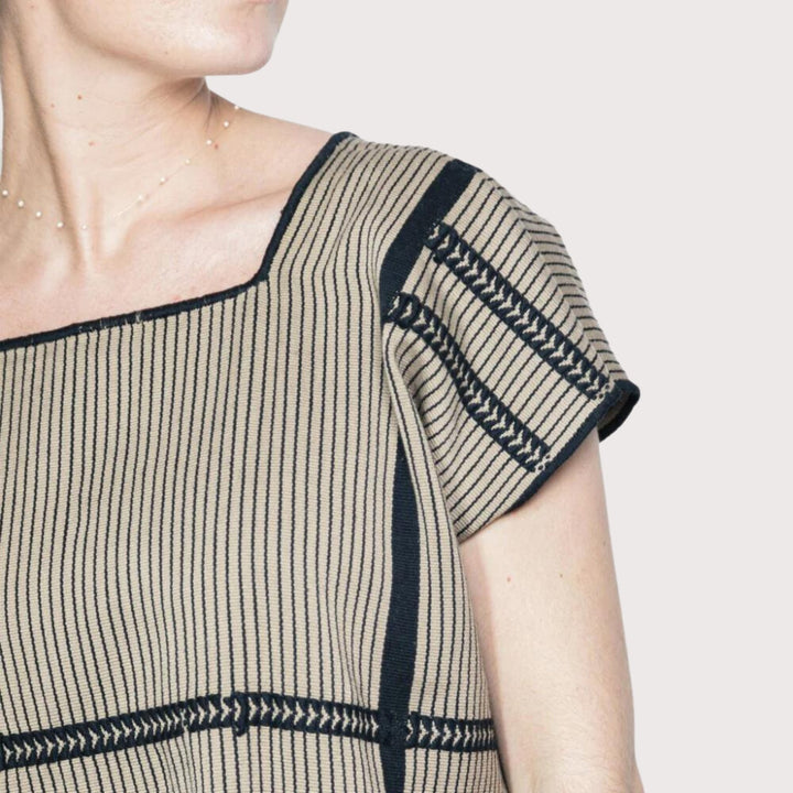 Huipil Cha Dress - Coffee/Black by Ensamble Artesano at White Label Project