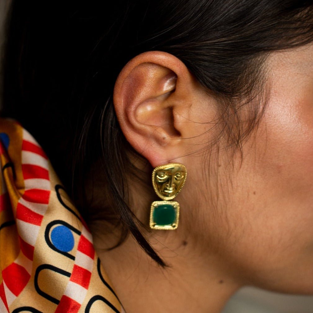 Atlas Head Earrings — Green Agate by Gunia Project at White Label Project