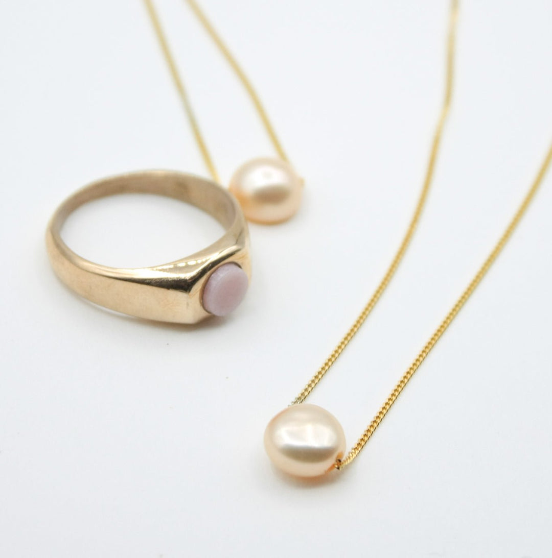 Dainty Peach Pearl Necklace by Lorne at White Label Project