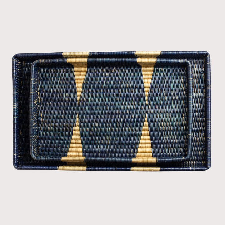 Ayata Tray - navy/natural - large by Manava at White Label Project