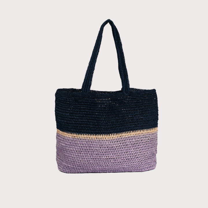Bicolor Fique Tote — Beige / Green by Matamba at White Label Project